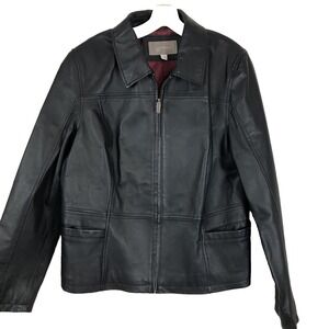 Croft & Barrow Black Leather Jacket Women's sz Large Zip Up Classic Moto biker